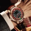 LIGE Fashion Brown Leather Men Watch Rotating Dial Las Vegas Roulette Desktop
