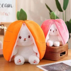 25cm Cute Strawberry Carrot Rabbit Plush Toy Stuffed Creative Into Fruit Transfo